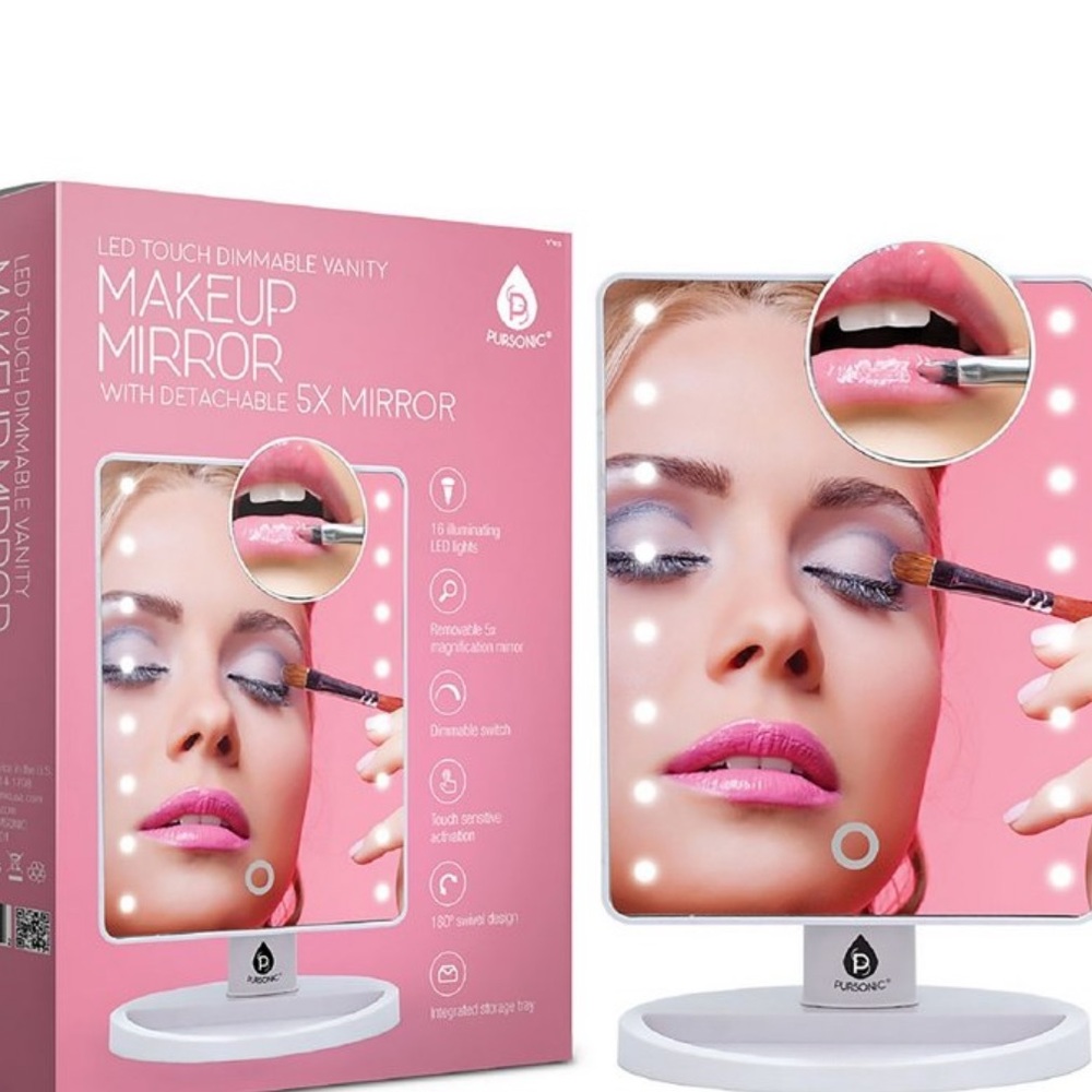 Pursonic LED Touch Vanity Makeup Mirror - White NIB - Picture 1 of 5